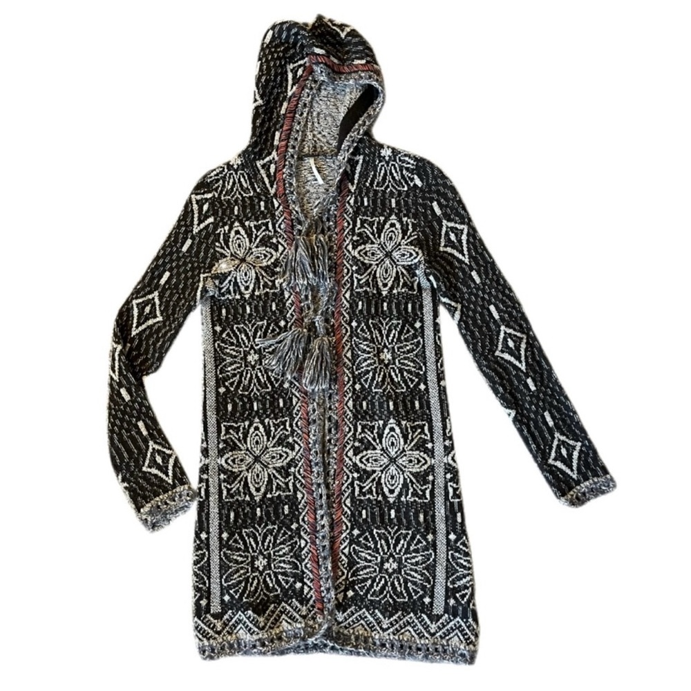 Free People Kai Tassel Pom Boho Hooded Cardigan - Picture 3 of 10